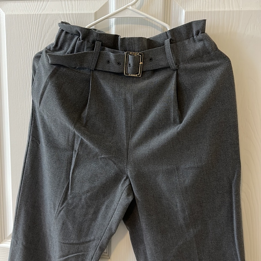 EUC DKNY tailored ruched paperbag high rise elastic waist pants with belt - Picture 8 of 13